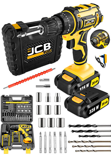 Projcb Plus Germany Strom 45 Kademe Yüksek Tork 328 W 20 Ah Çelik Şanzuman Çift Akülü Şarjlı Matkap + Set