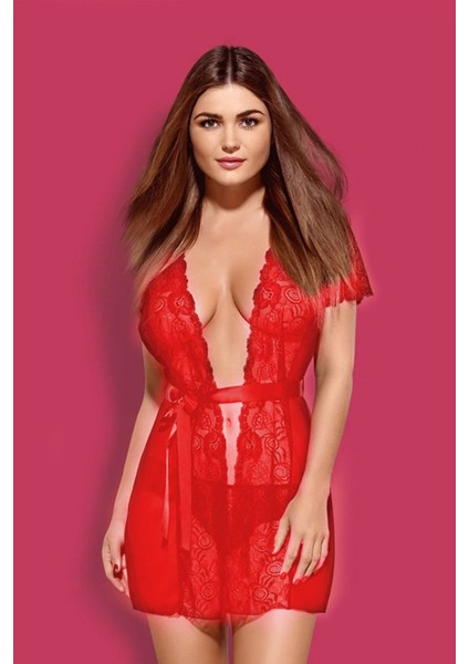 Lacyladyzarifveşık Kırmızı Dantelli Gecelik TM8102