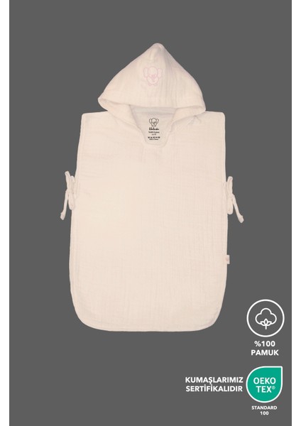 Bebek/çocuk Bornoz 4 Kat Müslin Panço Pembe Nakışlı %100 Pamuk - Krem fırsatları