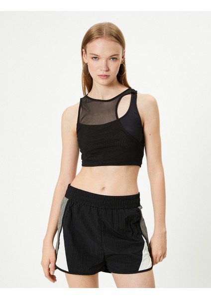 Tül Detaylı Asimetrik Yaka Crop Atlet modelleri