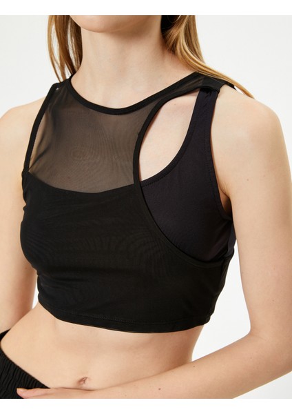 Tül Detaylı Asimetrik Yaka Crop Atlet indirimleri