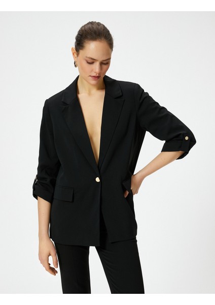 Blazer Ceket Gold Tek Düğmeli Kapaklı Cepli Katlamalı Kollu modelleri