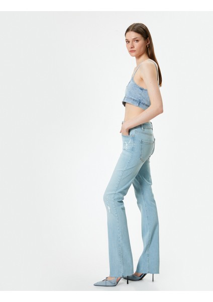 Hafif Ispanyol Paça Kot Pantolon Dar Kesim Yüksek Bel - Victoria Slim Jean