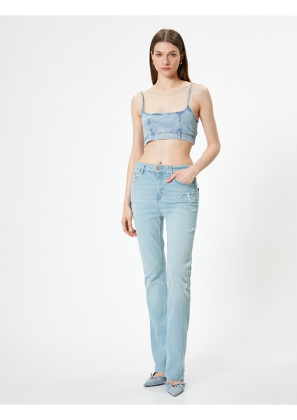 Hafif Ispanyol Paça Kot Pantolon Dar Kesim Yüksek Bel - Victoria Slim Jean fiyatları