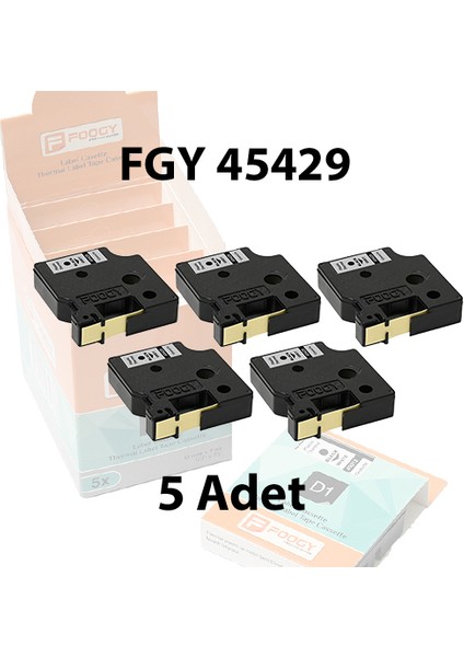 Dymo D1 Muadili Etiket Plastik Gri - 12 mm x 7 mt - 45429 - Eko Paket 5'li