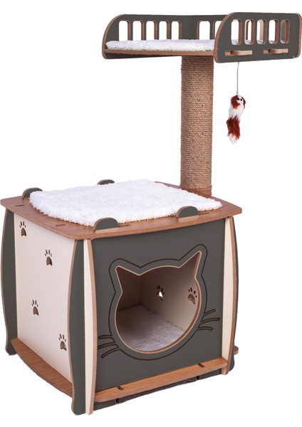 Patihomes Kedi Evi ve Kedi Tırmalama Yataklı Gri