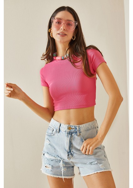 Pembe Bisiklet Yaka Crop Bluz 5YXK2-48551-20