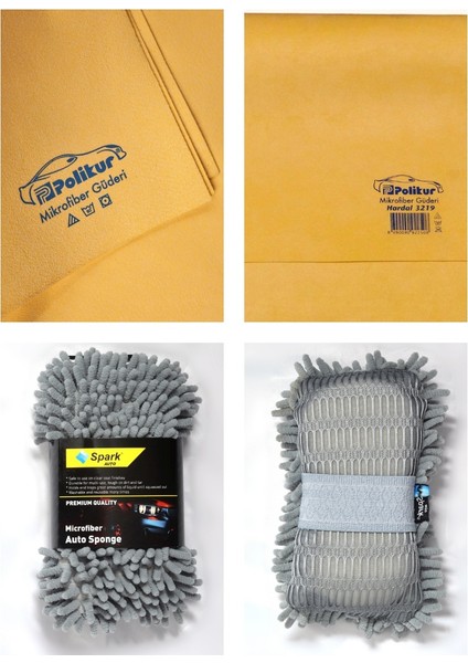 3219 Mikrofiber Güderi Oto Kurulama Bezi ve Spark 7040 Şönil Oto Yıkama Süngeri (2'li Set)