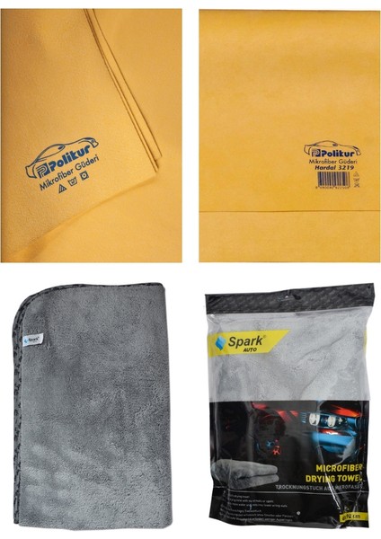 3219 Mikrofiber Güderi Oto Kurulama Bezi ve Spark 2316 Peluş Oto Kurulama Bezi (2'li Set)