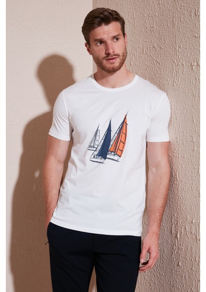 Pamuklu Slim Fit Bisiklet Yaka T Shirt Erkek T Shirt 646R7810