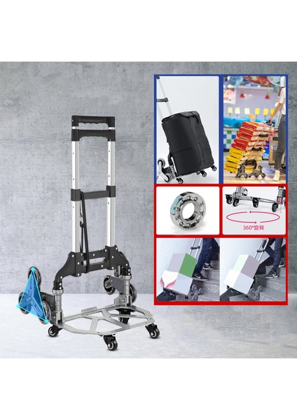 10 Tekerli Merdiven Çıkabilen Katlanır Taşıma Arabası Koli Yük Paket Aracı