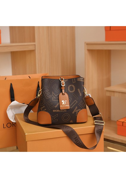 Büyük Kapasiteli Pu Kova Çantası Çapraz Askılı Omuz Çantası Dikiş Dikişi Çok Yönlü ve Basit (Yurt Dışından)