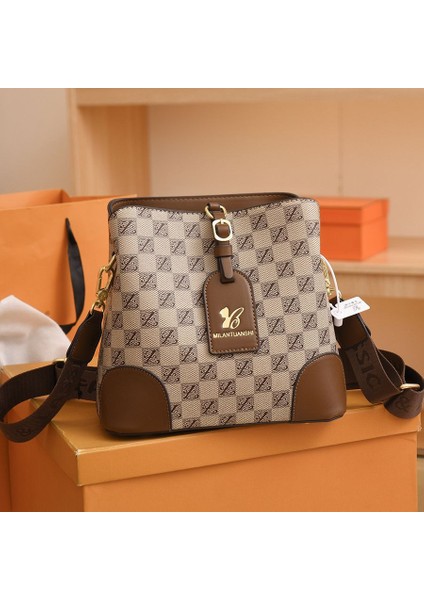 Büyük Kapasiteli Pu Kova Çantası Çapraz Askılı Omuz Çantası Dikiş Dikişi Çok Yönlü ve Basit (Yurt Dışından)