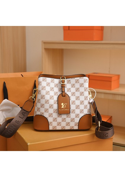 Büyük Kapasiteli Pu Kova Çantası Çapraz Askılı Omuz Çantası Dikiş Dikişi Çok Yönlü ve Basit (Yurt Dışından)