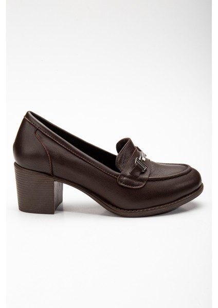 Kadın Deri Tokalı Klasik Topuklu Ayakkabı 7082 Klasik Ayakkabı Kahve 36 modelleri