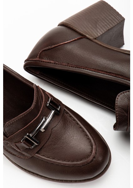 Kadın Deri Tokalı Klasik Topuklu Ayakkabı 7082 Klasik Ayakkabı Kahve 36 fırsatları