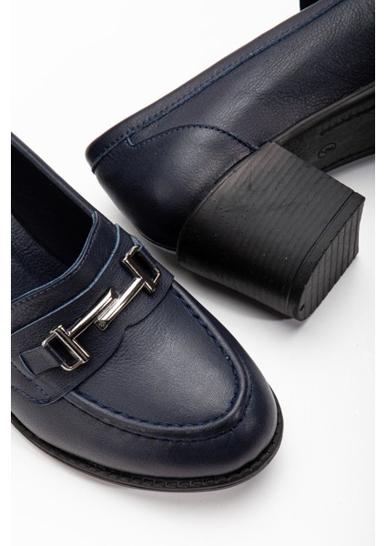 Kadın Deri Tokalı Klasik Topuklu Ayakkabı 7082 Klasik Ayakkabı Lacivert 38 fırsatları