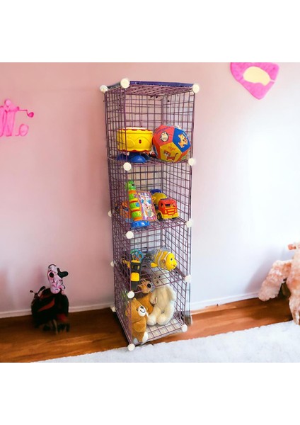 4 Bölmeli Tel Küp Çok Amaçlı Organizer Raf Pembe 33cm Mutfak, Oyuncak, Kiler, Depolama Rafı