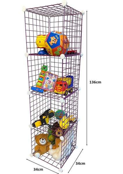 4 Bölmeli Tel Küp Çok Amaçlı Organizer Raf Pembe 33cm Mutfak, Oyuncak, Kiler, Depolama Rafı