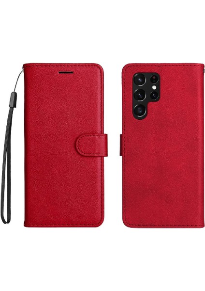 Kart Yuvası ile Samsung Galaxy S22 Ultra Klasik Düz Renk Için Flip Case (Yurt Dışından)