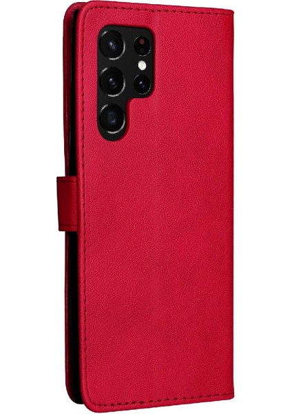 Kart Yuvası ile Samsung Galaxy S22 Ultra Klasik Düz Renk Için Flip Case (Yurt Dışından)