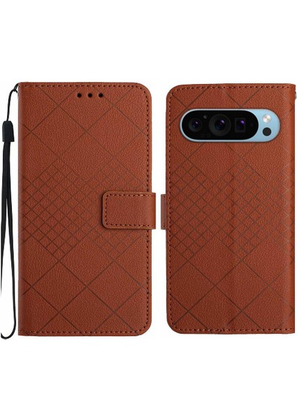 El Kayışı Elmas Kabartmalı Cüzdan ile Google Piksel 9 Pro Için Flip Case (Yurt Dışından)
