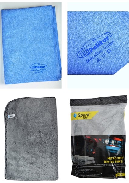 3356 Mikrofiber Güderi Oto Kurulama Bezi ve Spark 2316 Peluş Oto Kurulama Bezi (2'li Set)