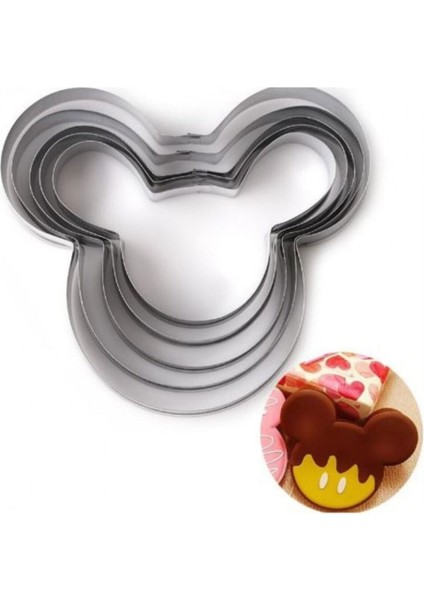 Kek Kurabiye ve Pasta Kalıbı Paslanmaz Metal 5 Li Set Mickey Mouse