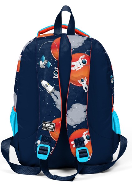Lacivert Mavi Astronot Desenli Üç Bölmeli Okul Sırt Çantası 23660 modelleri