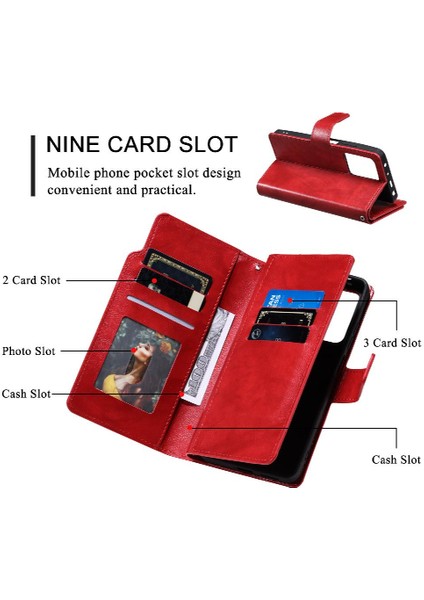 Xiaomi Poco X5 Pu Deri Cüzdan Kickstand Manyetik 9 Kart Yuvaları (Yurt Dışından) indirimleri