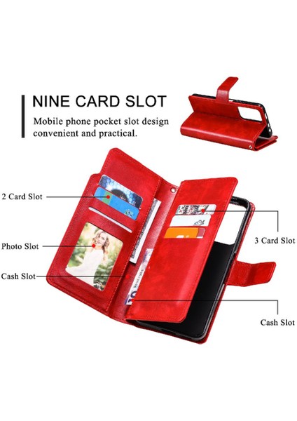 Xiaomi Redmi Için Not 11 4g Pu Deri Manyetik 9 Kart Yuvaları Cüzdan (Yurt Dışından)