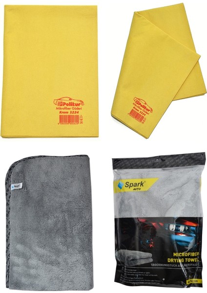 3224 Mikrofiber Güderi Oto Kurulama Bezi ve Spark 2316 Peluş Oto Kurulama Bezi (2'li Set)