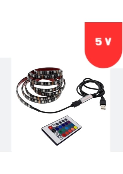 5V Tv Arkası Rgb Şerit LED Rf Uzaktan Kumandalı USB Güç Girişi 3 Metre