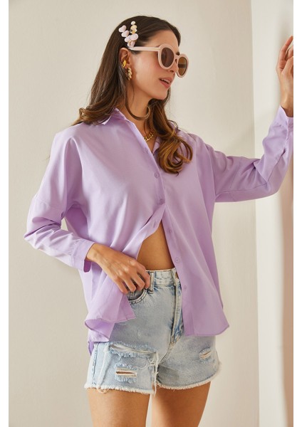 Lila Polo Yaka Basıc Viskon Gömlek 5YXK2-48542-26