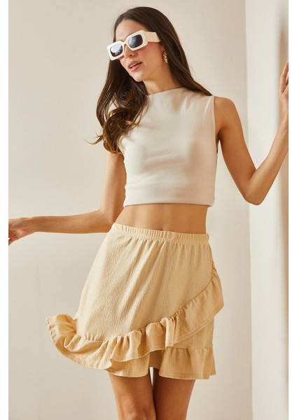 Bej Dokulu Mini Etek 5YXK7-48559-25