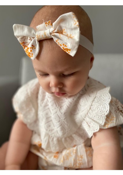 Kız Bebek Bandanalı Yağmur Damla Fistolu Çıtçıtlı Romper Badi Ikili Set