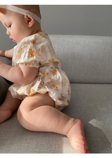 Kız Bebek Bandanalı Yağmur Damla Fistolu Çıtçıtlı Romper Badi Ikili Set