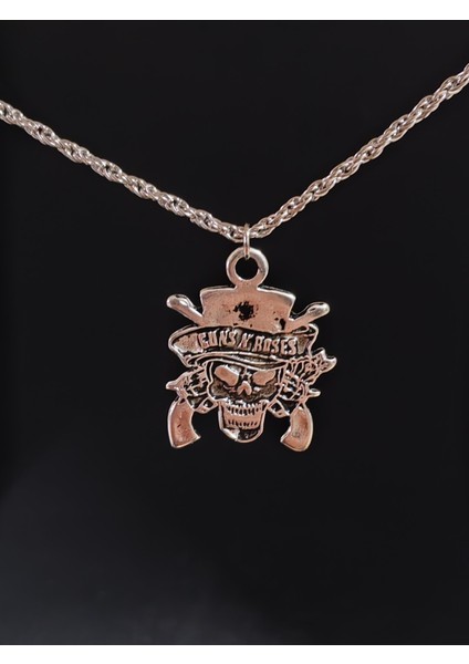 Antik Gümüş Kaplama Guns - Roses Sembol Unisex Zincirli Kolye