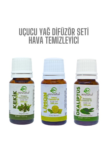 Uçucu Yağ Hava Temizleyici Difüzör Seti, Okaliptüs, Limon ve Kekik Uçucu Yağları