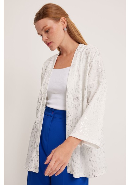 Kadın Gümüş Varaklı Örme Kimono 5925 fiyatları