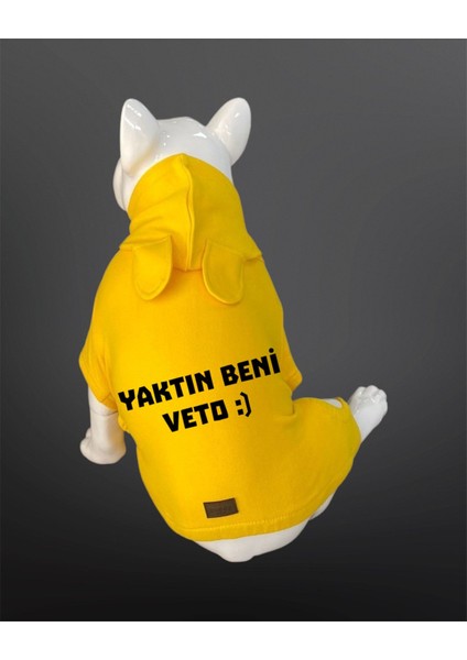 Buddy Store Kedi ve Köpek Kıyafeti - Yaktın Beni Veto Baskılı Sarı Tulum