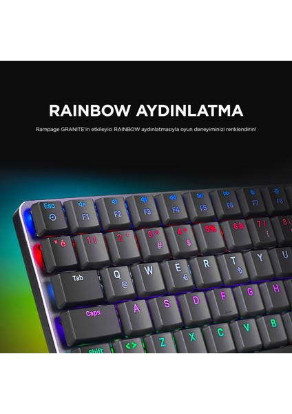 Granıte Siyah/gri Low Profile Blue Swıtch Q Rainbow Mekanik Gaming Oyuncu Klavye