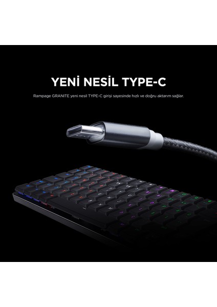 Granıte Siyah/gri Low Profile Blue Swıtch Q Rainbow Mekanik Gaming Oyuncu Klavye