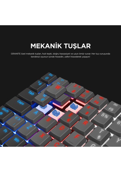 Granıte Siyah/gri Low Profile Blue Swıtch Q Rainbow Mekanik Gaming Oyuncu Klavye