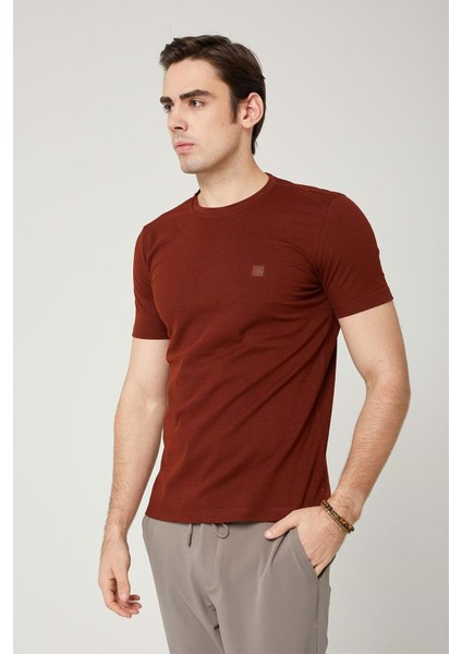 Sıfır Yaka Bisiklet Yaka Petek Dokulu Erkek Tshirt