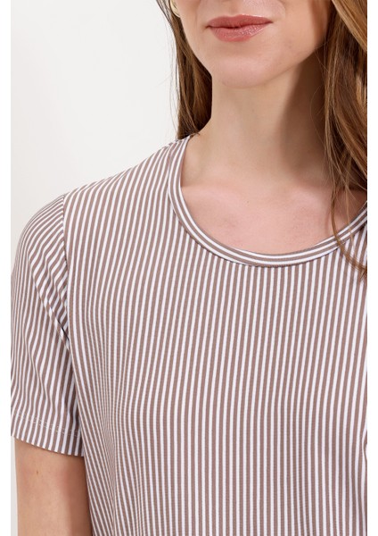 4313 Çizgili Basic Tişört - Kahverengi modelleri