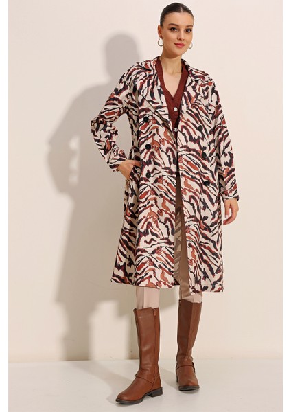 5853 Desenli Kruvaze Yaka Trençkot - C. Bej indirimleri
