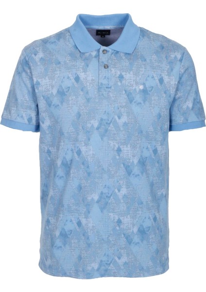 Erkek Polo Yaka Tişört Mavi Slim Fit Pamuklu Desenli Ribanalı Kol T-Shirt Ncs Jeans 1251