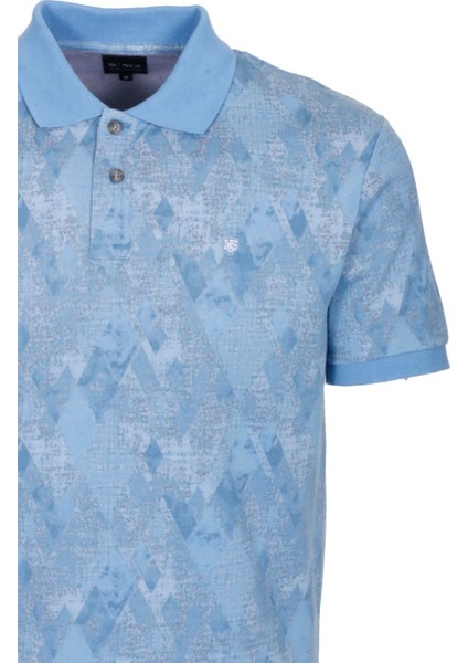 Erkek Polo Yaka Tişört Mavi Slim Fit Pamuklu Desenli Ribanalı Kol T-Shirt Ncs Jeans 1251