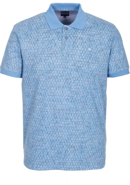 Erkek Polo Yaka Tişört Mavi Slim Fit Ribanalı Kol Pamuklu Baskılı T-Shirt Ncs Jeans 1253